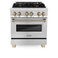 ZLINE Autograph Edition 30 in. Kitchen Package with Stainless Steel Dual Fuel Range and Range Hood with Champagne Bronze Accents (2AKP-RARH30-CB)