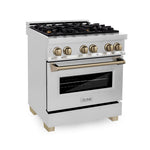 ZLINE Autograph Edition 30 in. 4.0 cu. ft. Legacy Dual Fuel Range with 4 Burner Gas Cooktop and Electric Convection Oven in Stainless Steel and Champagne Bronze Accents, Open Box-Good Condition