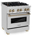 ZLINE Autograph Edition 30 in. 4.0 cu. ft. Legacy Dual Fuel Range with 4 Burner Gas Cooktop and Electric Convection Oven in Stainless Steel and Champagne Bronze Accents, Open Box-Great Condition