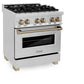ZLINE Autograph Edition 30 in. 4.0 cu. ft. Legacy Dual Fuel Range with 4 Burner Gas Cooktop and Electric Convection Oven in Stainless Steel and Champagne Bronze Accents, Open Box-Good Condition