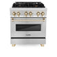 ZLINE Autograph Edition 30 in. 4.0 cu. ft. Legacy Dual Fuel Range with 4 Burner Gas Cooktop and Electric Convection Oven in Stainless Steel and Polished Gold Accents, Open Box-Great Condition