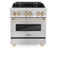ZLINE Autograph Edition 30 in. 4.0 cu. ft. Legacy Dual Fuel Range with 4 Burner Gas Cooktop and Electric Convection Oven in Stainless Steel and Polished Gold Accents, Open Box-Good Condition