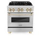 ZLINE Autograph Edition 30 in. Kitchen Package with Stainless Steel Dual Fuel Range and Range Hood with Polished Gold Accents (2AKP-RARH30-G)