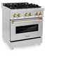 ZLINE Autograph Edition 30 in. 4.0 cu. ft. Legacy Dual Fuel Range with 4 Burner Gas Cooktop and Electric Convection Oven in Stainless Steel and Polished Gold Accents, Open Box-Good Condition