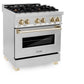 ZLINE Autograph Edition 30 in. 4.0 cu. ft. Legacy Dual Fuel Range with 4 Burner Gas Cooktop and Electric Convection Oven in Stainless Steel and Polished Gold Accents, Open Box-Great Condition
