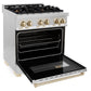 ZLINE Autograph Edition 30 in. 4.0 cu. ft. Legacy Dual Fuel Range with 4 Burner Gas Cooktop and Electric Convection Oven in Stainless Steel and Polished Gold Accents, Open Box-Good Condition