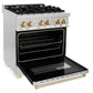 ZLINE Autograph Edition 30 in. 4.0 cu. ft. Legacy Dual Fuel Range with 4 Burner Gas Cooktop and Electric Convection Oven in Stainless Steel and Polished Gold Accents, Open Box-Great Condition