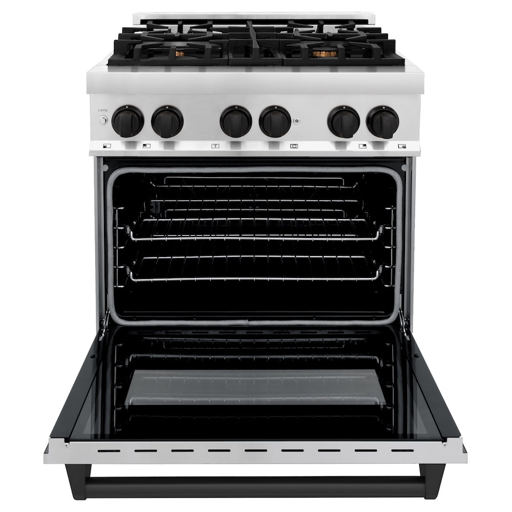 ZLINE Autograph Edition 30 in. 4.0 cu. ft. Legacy Dual Fuel Range with 4 Burner Gas Cooktop and Electric Convection Oven in Stainless Steel and Matte Black Accents, Open Box-Good Condition