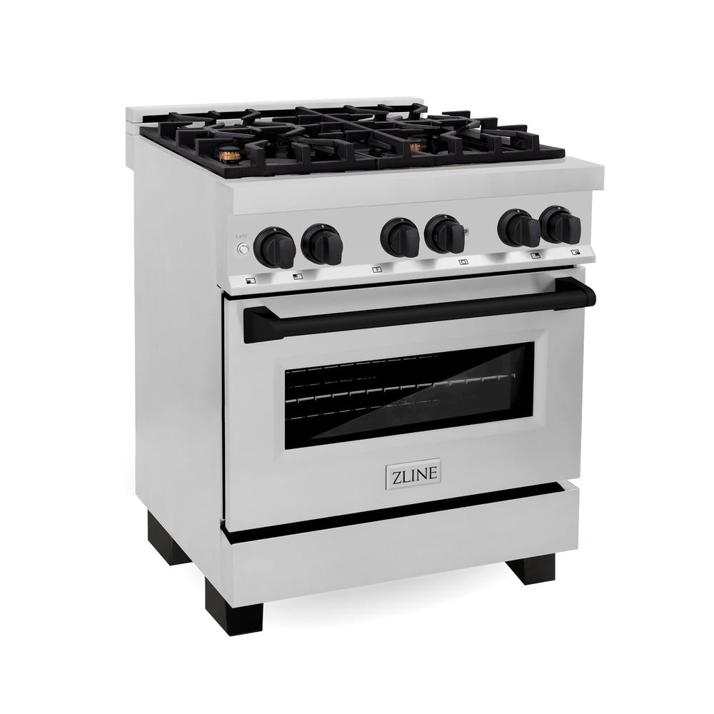 ZLINE Autograph Edition 30 in. 4.0 cu. ft. Legacy Dual Fuel Range with 4 Burner Gas Cooktop and Electric Convection Oven in Stainless Steel and Matte Black Accents, Open Box-Great Condition main image.