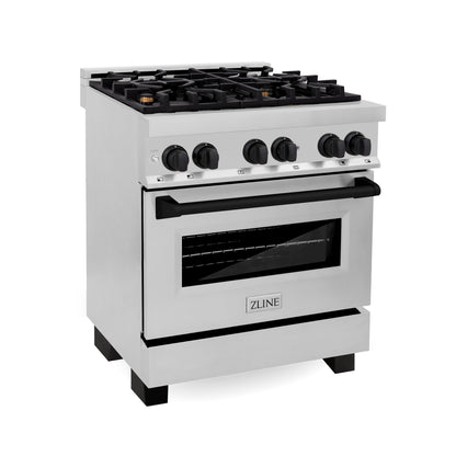 ZLINE Autograph Edition 30 in. 4.0 cu. ft. Legacy Dual Fuel Range with 4 Burner Gas Cooktop and Electric Convection Oven in Stainless Steel and Matte Black Accents, Open Box-Great Condition