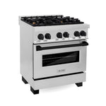 ZLINE Autograph Edition 30 in. 4.0 cu. ft. Legacy Dual Fuel Range with 4 Burner Gas Cooktop and Electric Convection Oven in Stainless Steel and Matte Black Accents, Open Box-Good Condition
