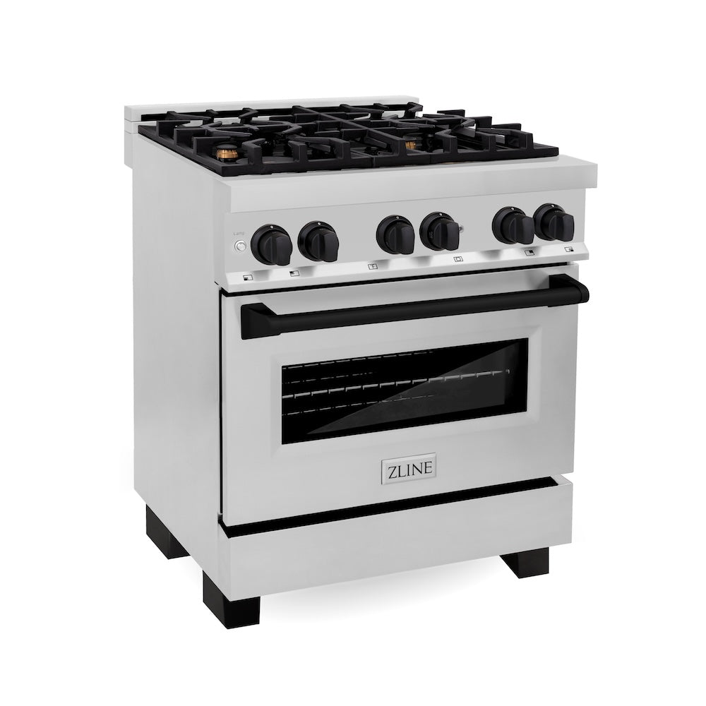 ZLINE Autograph Edition 30 in. 4.0 cu. ft. Legacy Dual Fuel Range with 4 Burner Gas Cooktop and Electric Convection Oven in Stainless Steel and Matte Black Accents, Open Box-Good Condition