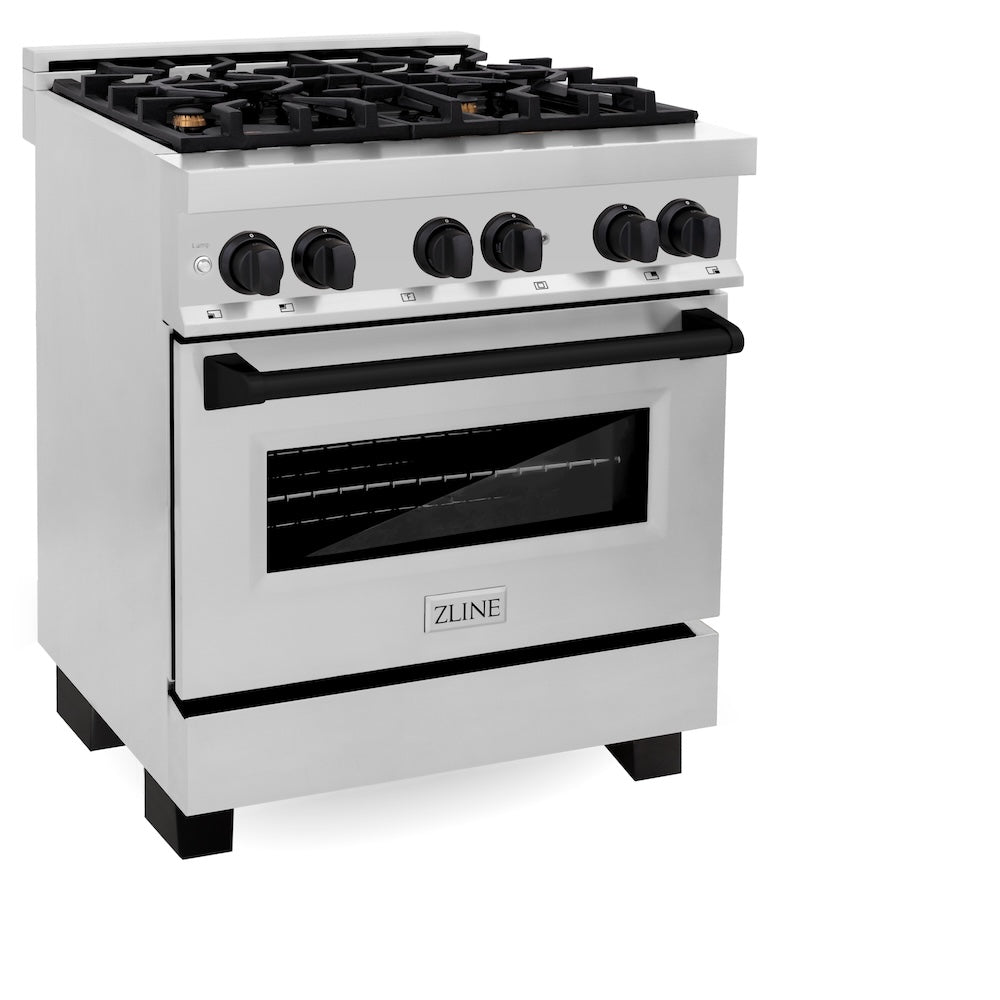 ZLINE Autograph Edition 30 in. 4.0 cu. ft. Legacy Dual Fuel Range with 4 Burner Gas Cooktop and Electric Convection Oven in Stainless Steel and Matte Black Accents, Open Box-Good Condition
