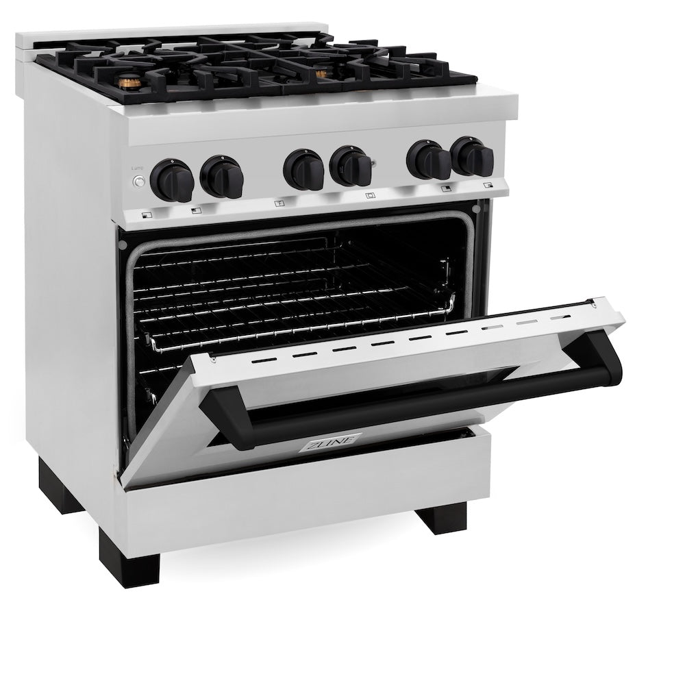 ZLINE Autograph Edition 30 in. 4.0 cu. ft. Legacy Dual Fuel Range with 4 Burner Gas Cooktop and Electric Convection Oven in Stainless Steel and Matte Black Accents, Open Box-Good Condition