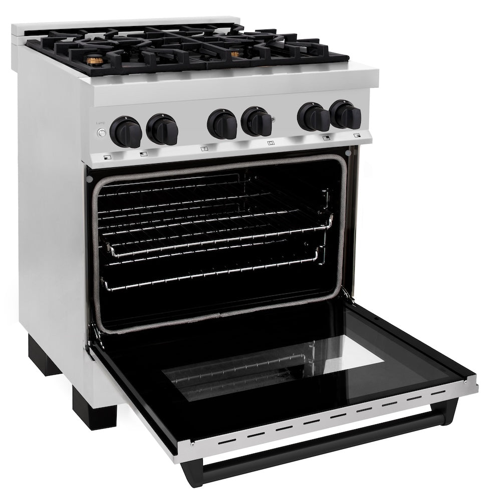 ZLINE Autograph Edition 30 in. 4.0 cu. ft. Legacy Dual Fuel Range with 4 Burner Gas Cooktop and Electric Convection Oven in Stainless Steel and Matte Black Accents, Open Box-Good Condition