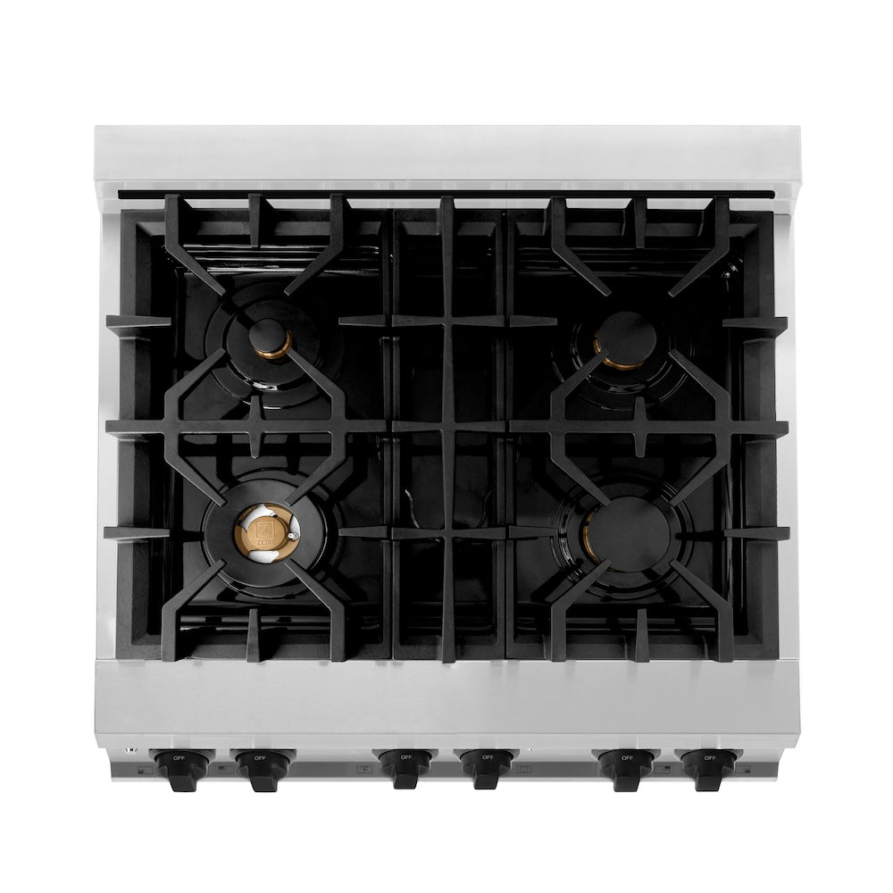 ZLINE Autograph Edition 30 in. 4.0 cu. ft. Legacy Dual Fuel Range with 4 Burner Gas Cooktop and Electric Convection Oven in Stainless Steel and Matte Black Accents, Open Box-Good Condition