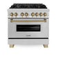 ZLINE Autograph Edition 36 in. Kitchen Package with Stainless Steel Dual Fuel Range and Range Hood with Champagne Bronze Accents (2AKP-RARH36-CB)