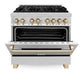 ZLINE Autograph Edition 36 in. 4.6 cu. ft. Legacy Dual Fuel Range with 6 Burner Gas Cooktop and Electric Convection Oven in Stainless Steel and Polished Gold Accents, Open Box-Great Condition