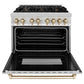ZLINE Autograph Edition 36 in. Kitchen Package with Stainless Steel Dual Fuel Range and Range Hood with Polished Gold Accents (2AKP-RARH36-G)