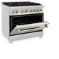 ZLINE Autograph Edition 36 in. 4.6 cu. ft. Legacy Dual Fuel Range with 6 Burner Gas Cooktop and Electric Convection Oven in Stainless Steel and Polished Gold Accents, Open Box-Good Condition