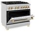 ZLINE Autograph Edition 36 in. 4.6 cu. ft. Legacy Dual Fuel Range with 6 Burner Gas Cooktop and Electric Convection Oven in Stainless Steel and Polished Gold Accents, Open Box-Great Condition