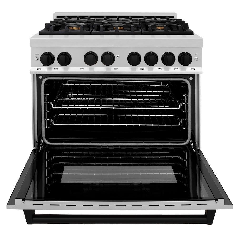 ZLINE Autograph Edition 36 in. 4.6 cu. ft. Legacy Dual Fuel Range with 6 Burner Gas Cooktop and Electric Convection Oven in Stainless Steel and Matte Black Accents, Open Box-Good Condition