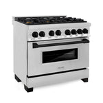 ZLINE Autograph Edition 36 in. 4.6 cu. ft. Legacy Dual Fuel Range with 6 Burner Gas Cooktop and Electric Convection Oven in Stainless Steel and Matte Black Accents, Open Box-Good Condition
