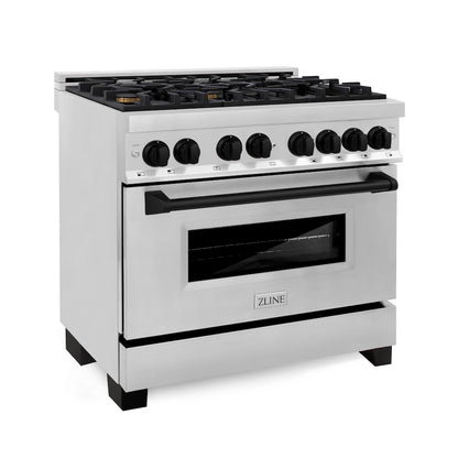 ZLINE Autograph Edition 36 in. 4.6 cu. ft. Legacy Dual Fuel Range with 6 Burner Gas Cooktop and Electric Convection Oven in Stainless Steel and Matte Black Accents, Open Box-Good Condition