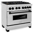 ZLINE Autograph Edition 36 in. 4.6 cu. ft. Legacy Dual Fuel Range with 6 Burner Gas Cooktop and Electric Convection Oven in Stainless Steel and Matte Black Accents (RAZ-36-MB) side, oven closed.