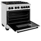 ZLINE Autograph Edition 36 in. 4.6 cu. ft. Legacy Dual Fuel Range with 6 Burner Gas Cooktop and Electric Convection Oven in Stainless Steel and Matte Black Accents (RAZ-36-MB) side, oven open.