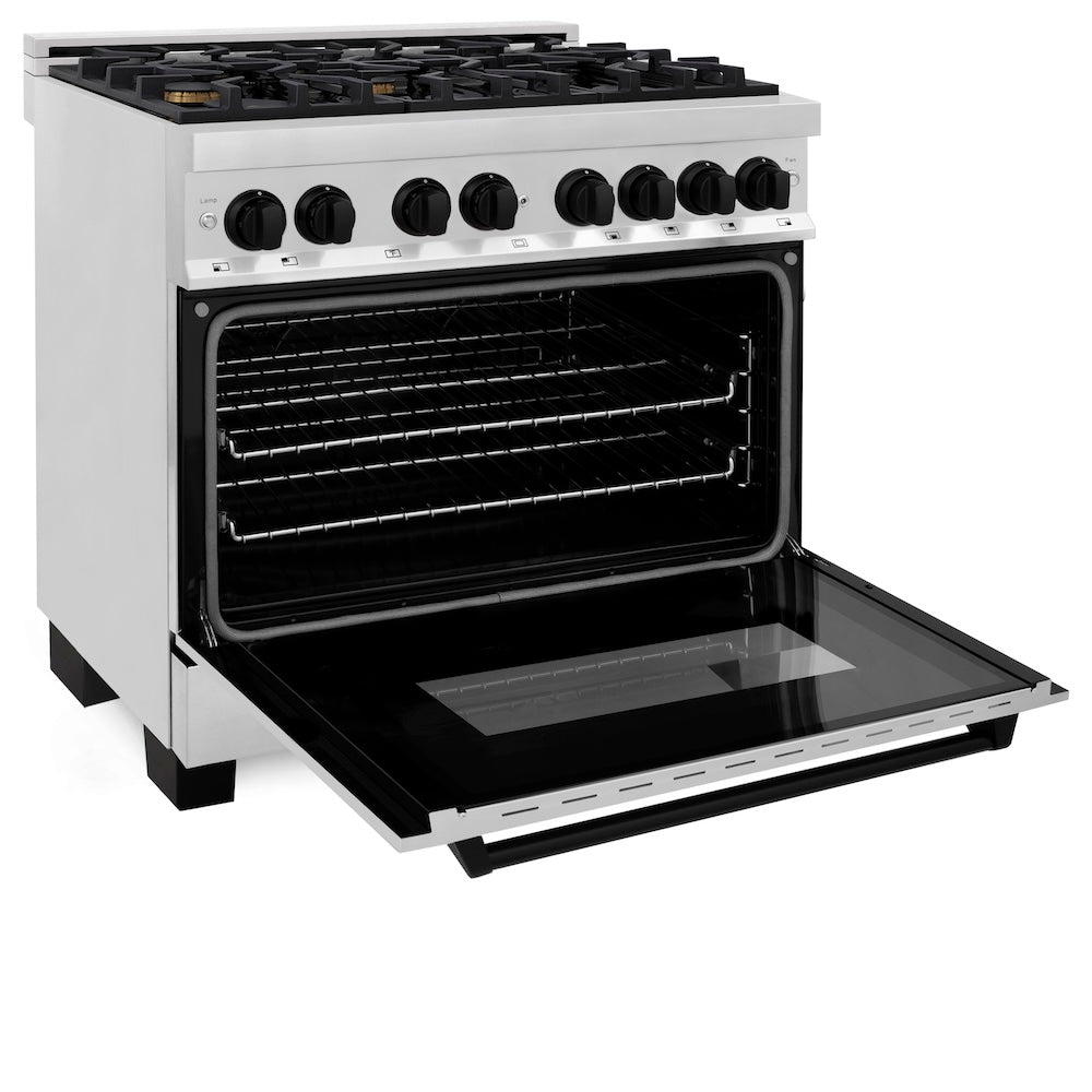 ZLINE Autograph Edition 36 in. 4.6 cu. ft. Legacy Dual Fuel Range with 6 Burner Gas Cooktop and Electric Convection Oven in Stainless Steel and Matte Black Accents, Open Box-Good Condition
