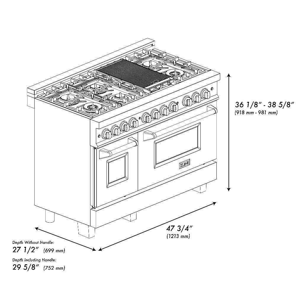 ZLINE Autograph Edition 48 In. Kitchen Package with Stainless Steel Dual Fuel Range, Range Hood and Dishwasher with Champagne Bronze Accents (3AKP-RARHDWM48-CB)