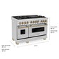 ZLINE Autograph Edition 48 in. 6.0 cu. ft. Legacy Dual Fuel Range with 7 Burner Gas Cooktop and 2 Electric Ovens in Stainless Steel and Champagne Bronze Accents, Open Box-Good Condition dimensional diagram.
