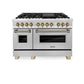 ZLINE Autograph Edition 48 in. Kitchen Package with Stainless Steel Dual Fuel Range, Range Hood, Dishwasher and Refrigeration with Champagne Bronze Accents (4KAPR-RARHDWM48-CB)