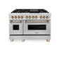 ZLINE Autograph Edition 48 in. 6.0 cu. ft. Legacy Dual Fuel Range with 7 Burner Gas Cooktop and 2 Electric Ovens in Stainless Steel and Champagne Bronze Accents (RAZ-48-CB)