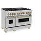 ZLINE Autograph Edition 48 in. 6.0 cu. ft. Legacy Dual Fuel Range with 7 Burner Gas Cooktop and 2 Electric Ovens in Stainless Steel and Champagne Bronze Accents, Open Box-Good Condition