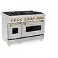 ZLINE Autograph Edition 48 in. 6.0 cu. ft. Legacy Dual Fuel Range with 7 Burner Gas Cooktop and 2 Electric Ovens in Stainless Steel and Polished Gold Accents, Open Box-Great Condition
