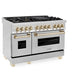 ZLINE Autograph Edition 48 in. 6.0 cu. ft. Legacy Dual Fuel Range with 7 Burner Gas Cooktop and 2 Electric Ovens in Stainless Steel and Polished Gold Accents, Open Box-Good Condition
