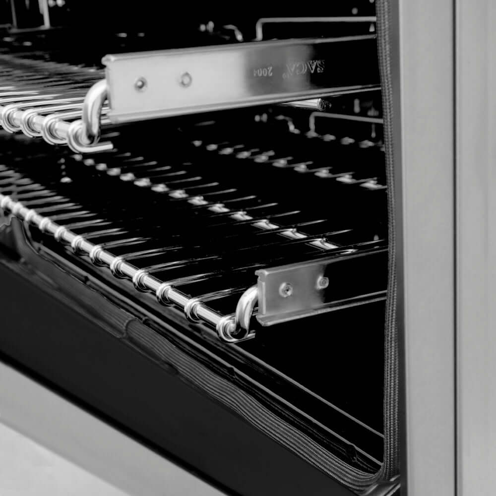 ZLINE Autograph Edition 48 in. 6.0 cu. ft. Legacy Dual Fuel Range with 7 Burner Gas Cooktop and 2 Electric Ovens in Stainless Steel and Matte Black Accents (RAZ-48-MB) adjustable racks.