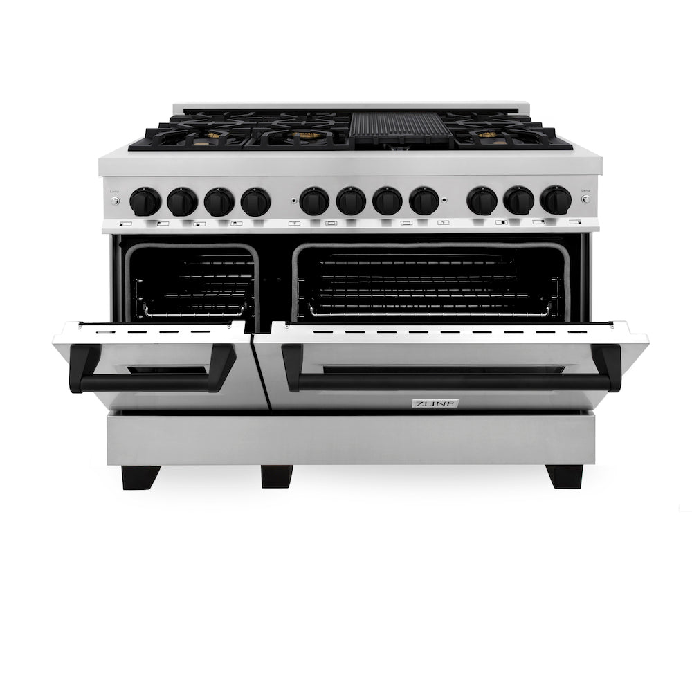 ZLINE Autograph Edition 48 in. 6.0 cu. ft. Dual Fuel Range with Gas Stove and Electric Oven in Stainless Steel with Matte Black Accents (RAZ-48-MB)