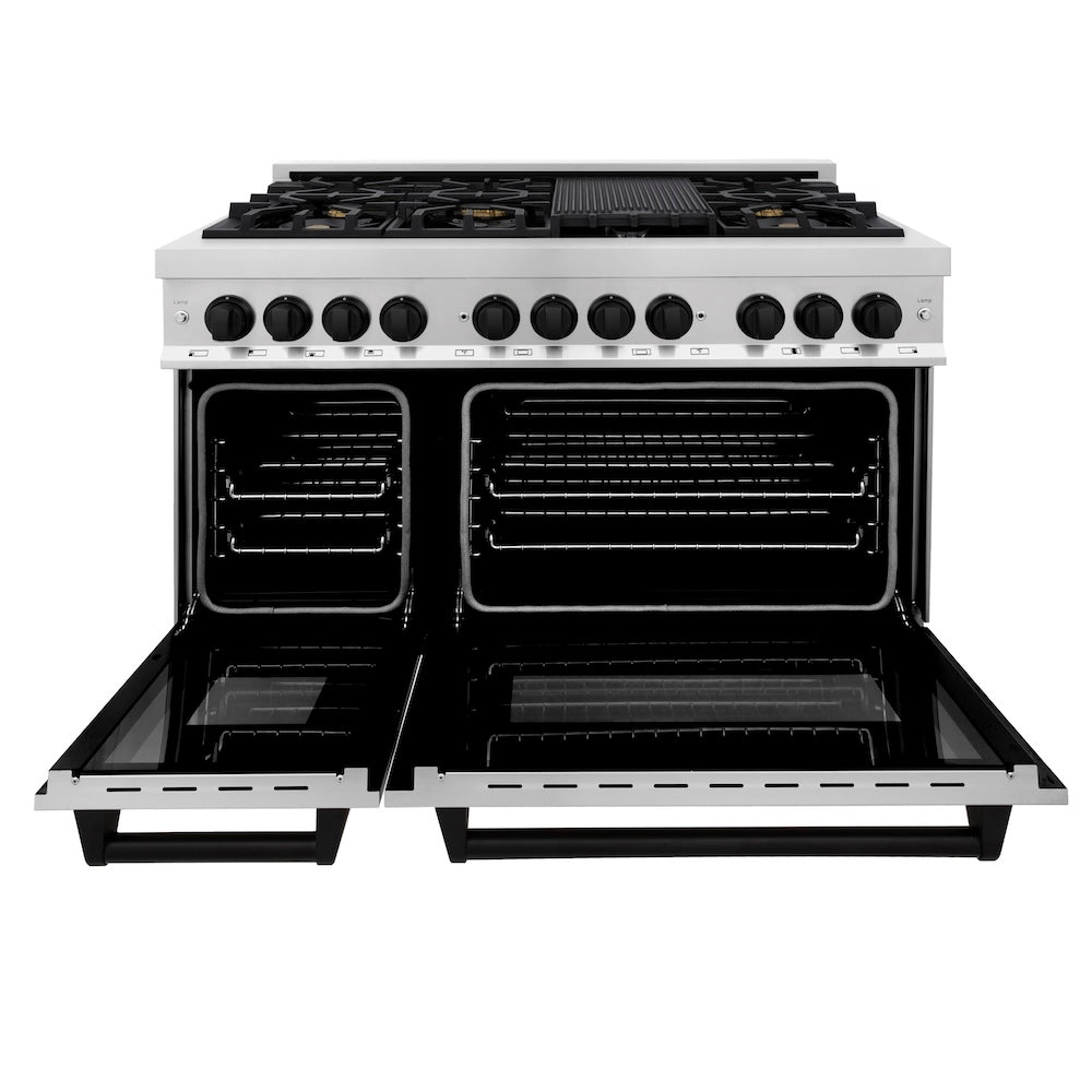 ZLINE Autograph Edition 48 in. 6.0 cu. ft. Legacy Dual Fuel Range with 7 Burner Gas Cooktop and 2 Electric Ovens in Stainless Steel and Matte Black Accents, Open Box-Good Condition