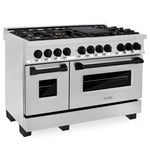 ZLINE Autograph Edition 48 in. 6.0 cu. ft. Legacy Dual Fuel Range with 7 Burner Gas Cooktop and 2 Electric Ovens in Stainless Steel and Matte Black Accents (RAZ-48-MB)