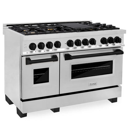ZLINE Autograph Edition 48 in. 6.0 cu. ft. Legacy Dual Fuel Range with 7 Burner Gas Cooktop and 2 Electric Ovens in Stainless Steel and Matte Black Accents, Open Box-Good Condition