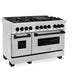 ZLINE Autograph Edition 48 in. 6.0 cu. ft. Legacy Dual Fuel Range with 7 Burner Gas Cooktop and 2 Electric Ovens in Stainless Steel and Matte Black Accents (RAZ-48-MB) side, oven closed.