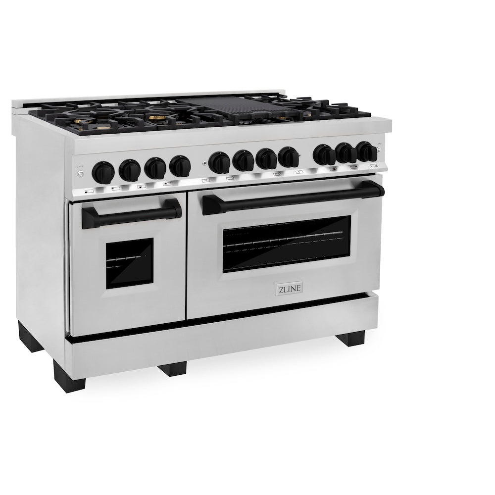 ZLINE Autograph Edition 48 in. 6.0 cu. ft. Legacy Dual Fuel Range with 7 Burner Gas Cooktop and 2 Electric Ovens in Stainless Steel and Matte Black Accents, Open Box-Good Condition