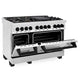 ZLINE Autograph Edition 48 in. 6.0 cu. ft. Legacy Dual Fuel Range with 7 Burner Gas Cooktop and 2 Electric Ovens in Stainless Steel and Matte Black Accents (RAZ-48-MB) side, oven half open.