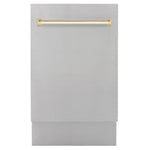 ZLINE Autograph Edition 18 in. Tallac Series 3rd Rack Top Control Built-In Dishwasher in Stainless Steel with Polished Gold Handle, 51dBa (DWVZ-304-18-G)
