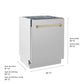 ZLINE Autograph Edition 24 in. Tallac Series 3rd Rack Top Control Built-In Tall Tub Dishwasher in Stainless Steel with Champagne Bronze Handle, 51dBa (DWVZ-304-24-CB) dimensional diagram.
