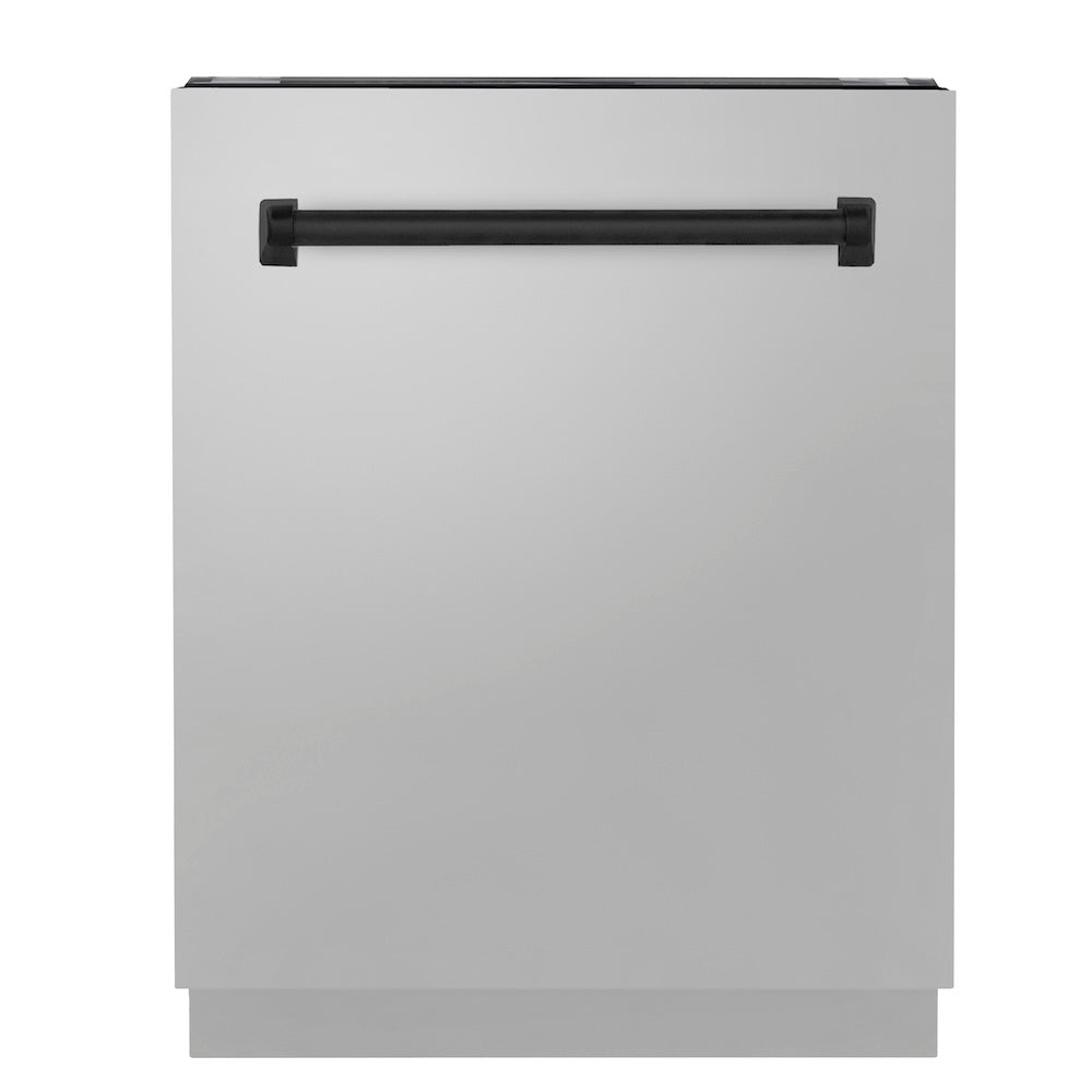 ZLINE Autograph Edition 24 in. Tallac Series 3rd Rack Top Control Built-In Tall Tub Dishwasher in Stainless Steel with Matte Black Handle, 51dBa (DWVZ-304-24-MB)