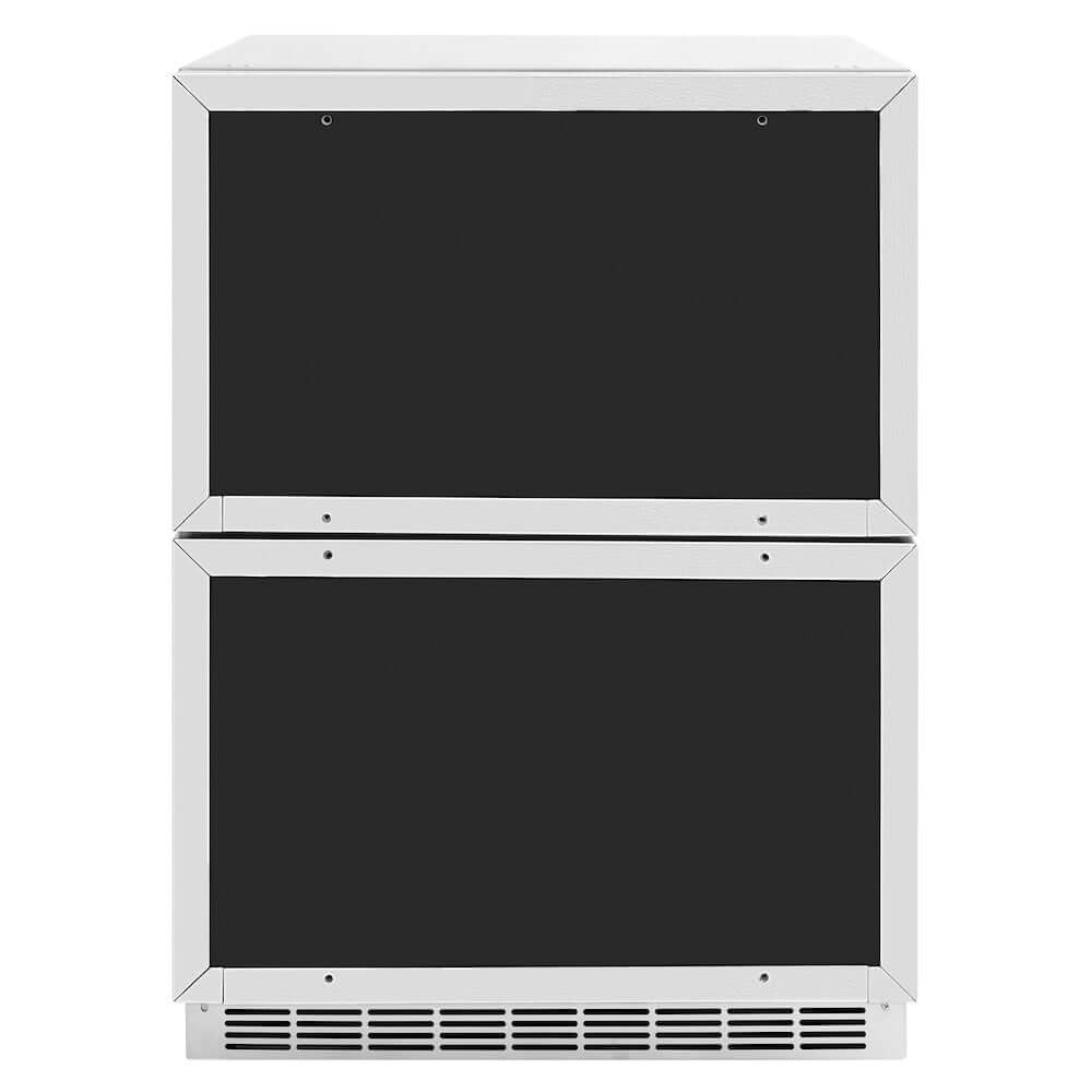 ZLINE Autograph Edition 24 in. Touchstone 168 Can Outdoor-Rated Dual Refrigerator Drawer with Panel-Ready Doors and Polished Gold Handles (RDSPOZ-24-G)